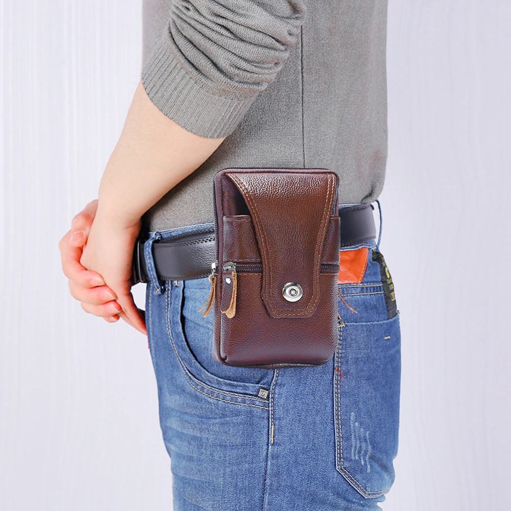 

Genuine Leather Fanny Waist Packs Men Casual Fanny Bum Bag Mobile Phone Pouch