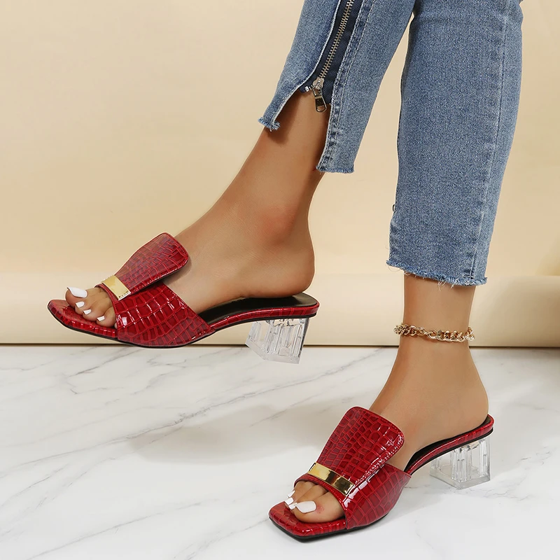 

Fashion Women Pumps Slippers Ladies Square Toe Female Slides Summer Shoes Sandals High Heels Indoor Zapato Mujer heels women
