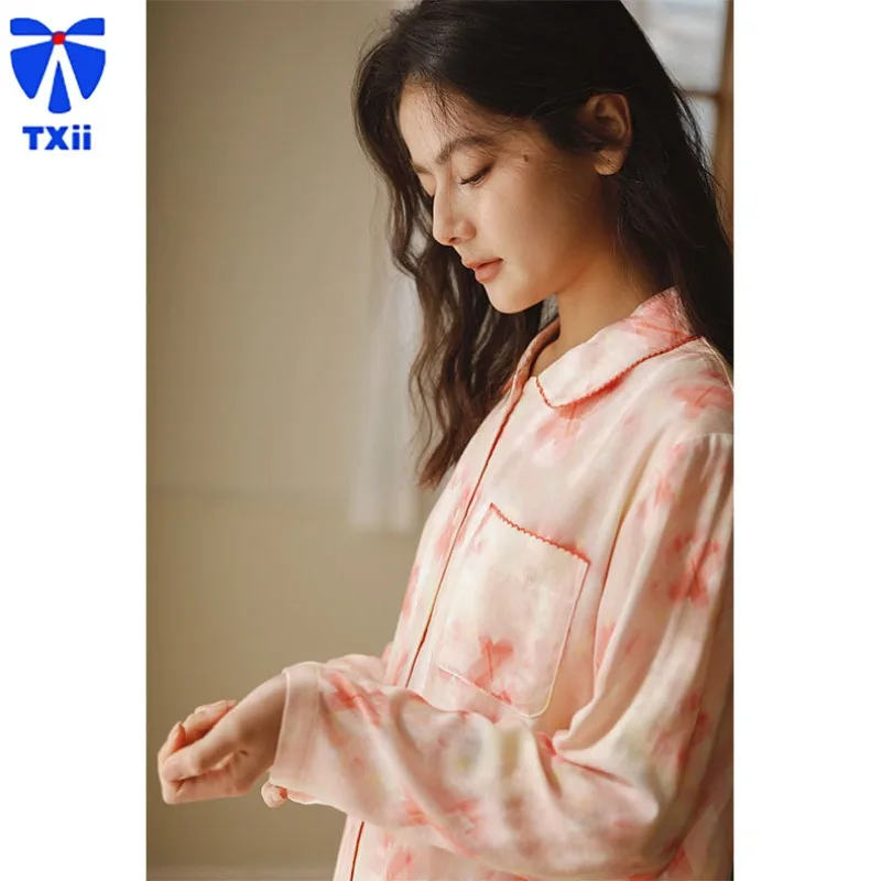 TXii бамбуковая хлопково-марлевая домашняя одежда с лацканами и длинными рукавами