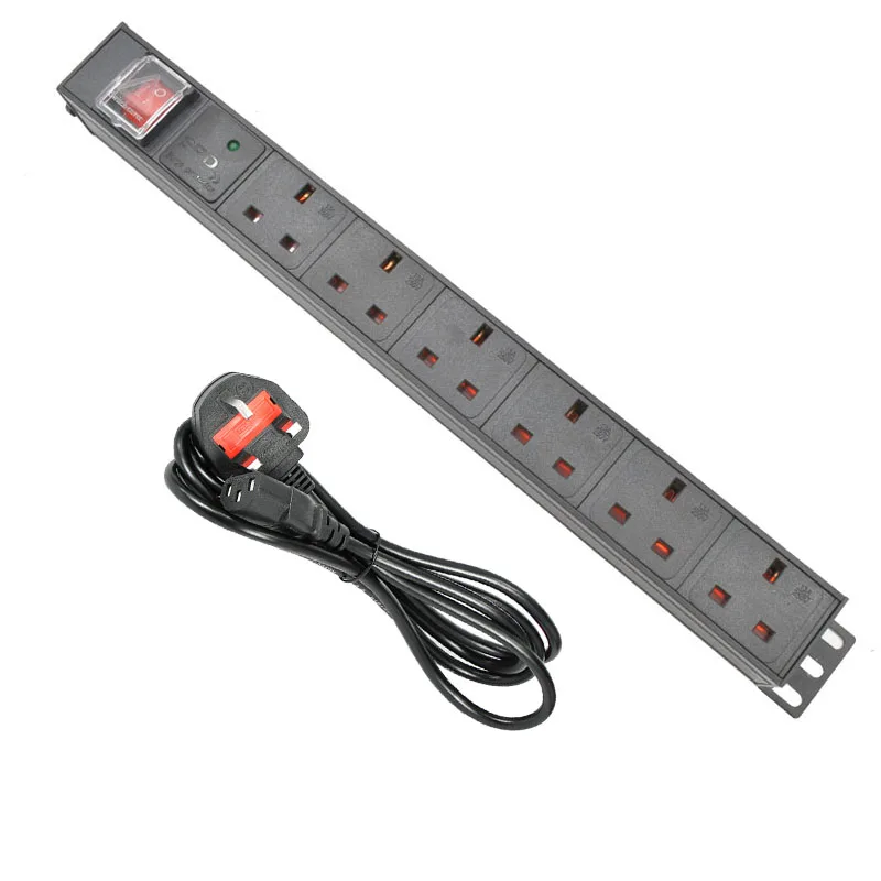 

PDU Power Strip Socket 6 way UK Standard aluminium alloy Outlets C14Interface 13A Lightning protection