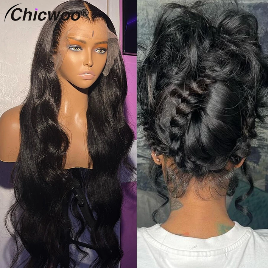 

CHICWOO 13x6 кружевные фронтальные бразильские волнистые парики для черных женщин Remy человеческие волосы 360 прозрачный кружевной парик предвари...