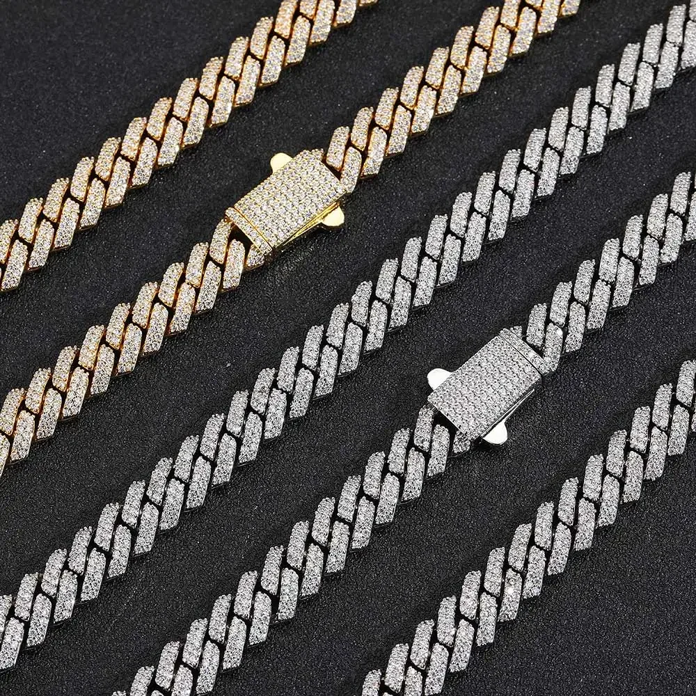Цепочка в стиле хип-хоп Cuban Link 8 мм, 2 ряда, тонкая, с подвеской из фианитов, для мужчин и женщин (art.: 3920da20183d2) - 3920da20183d2