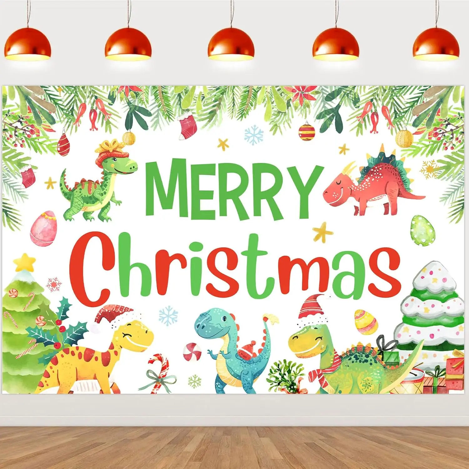 Черепая 3*5 футов рождественские украшения динозавров зеленые растения веселый