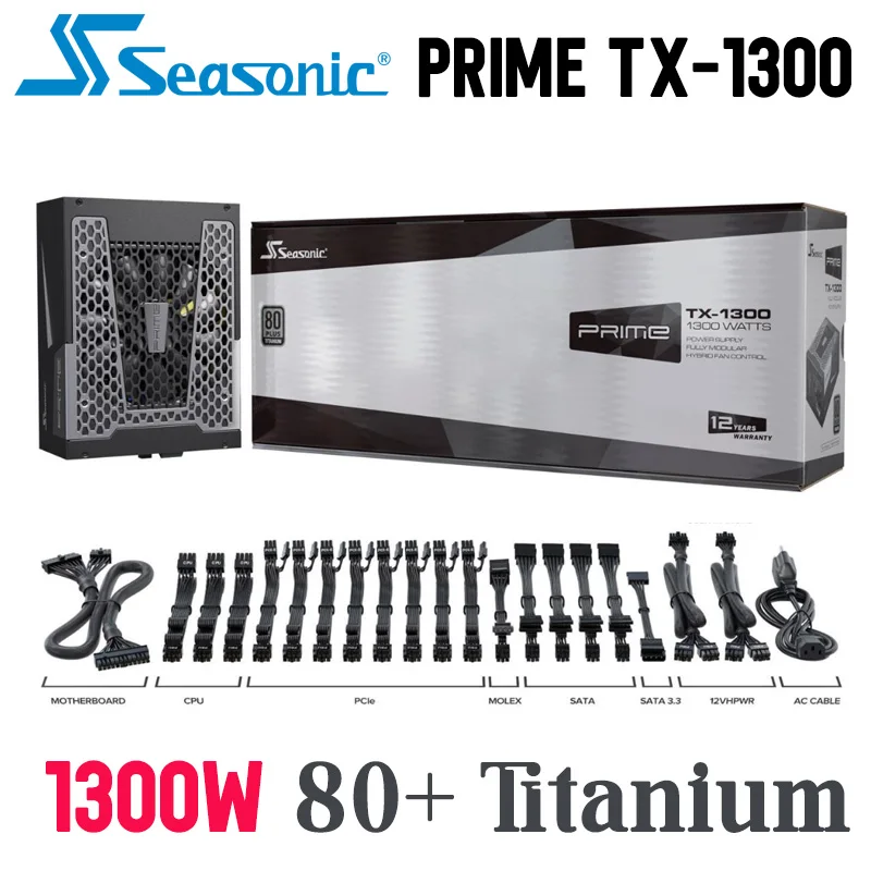 

1300 Вт компьютерный Блок питания Seasonic Prime TX-1300 Настольный Игровой ATX 80 PLUS титановый 1300 Вт SATA источник питания Новинка