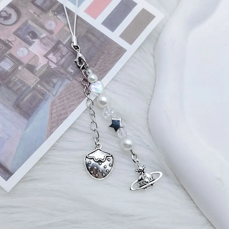 Новый модный сладкий имитация жемчуга строка планета клубника цепи мобильного