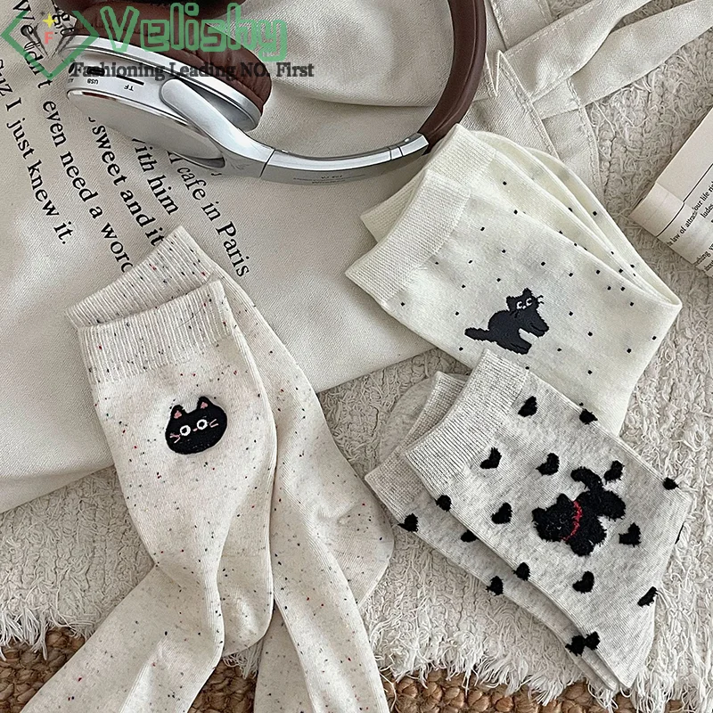 Женские хлопковые носки с рисунком животных Kawaii милый кот удобные женские