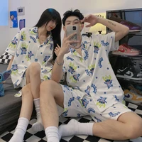 disney stitch cotton high quality couple sleepwear for women men short sleeve top and shorts 2 pieces sets womens outfits summer