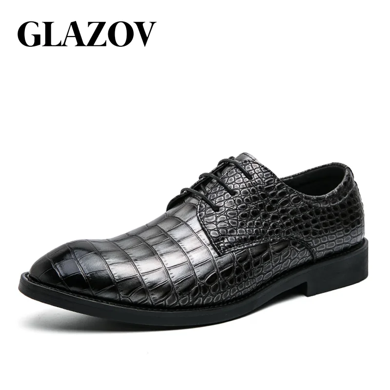 

Мужские деловые туфли GLAZOV из натуральной кожи ручной работы, с закрытым носком, оксфорды, итальянские резные туфли для деловых мужчин