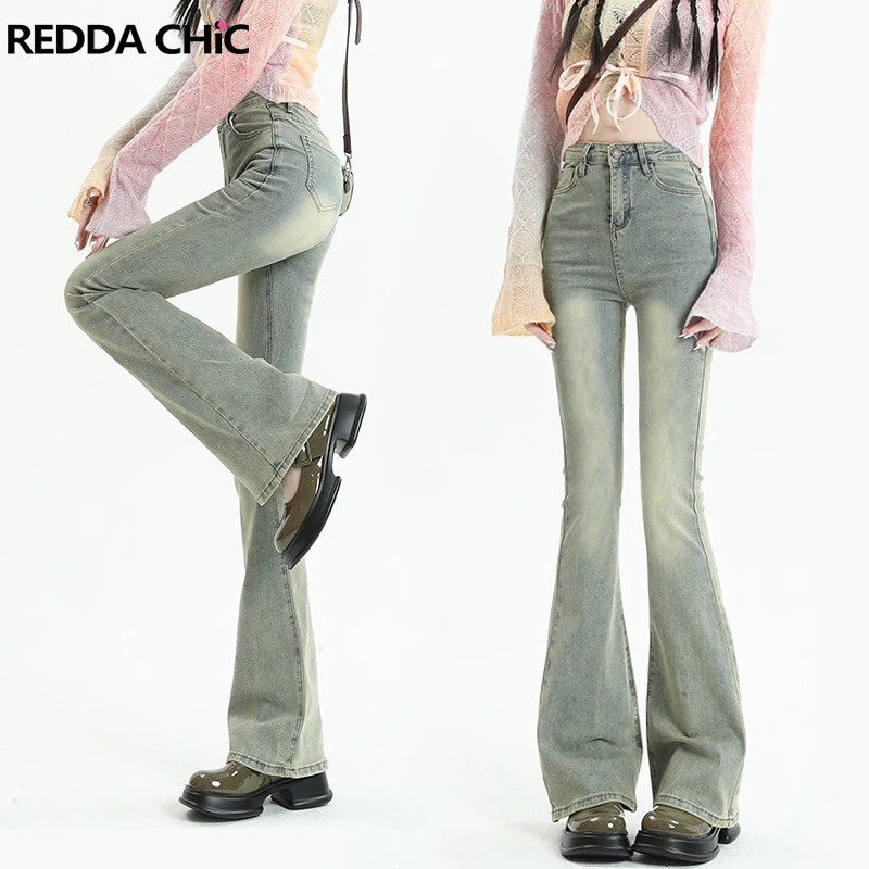 

REDDACHiC Streetwear 90s Vintage Flared Jeans Women High Waist Bootcut Casual Pants Grunge Y2k Ladies Trousers Female Clothes