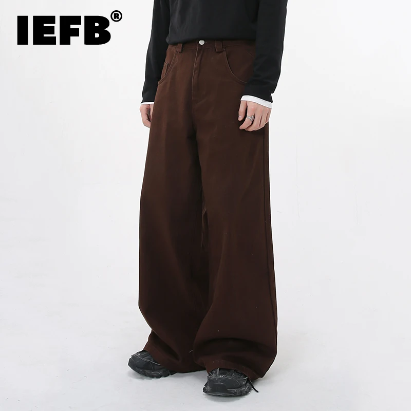 

Мужские повседневные Прямые джинсы IEFB, свободные однотонные брюки с широкими штанинами в Корейском стиле, модель 9A6510 на осень и зиму, 2022