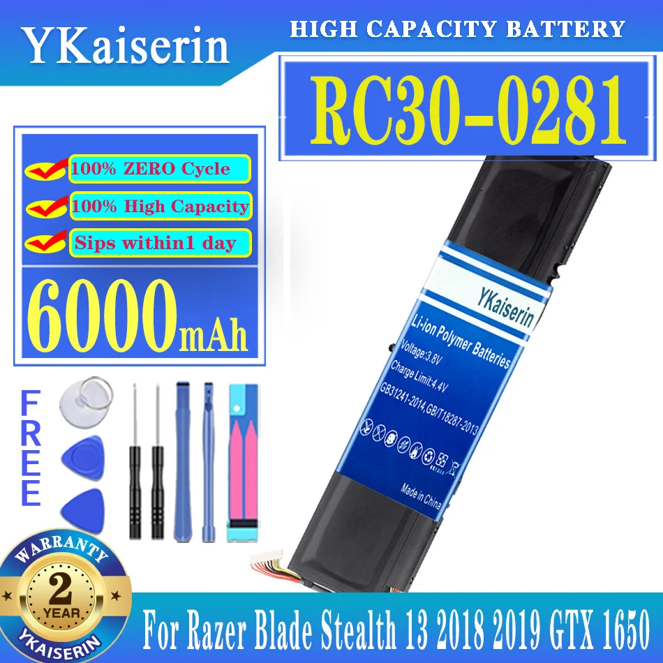 

YKaiserin 6000mAh Battery RC30-0281 for Razer Blade Stealth 13 Stealth13 2018 2019 GTX 1650 Max-Q RZ09-03102E52-R3U1 Batteries