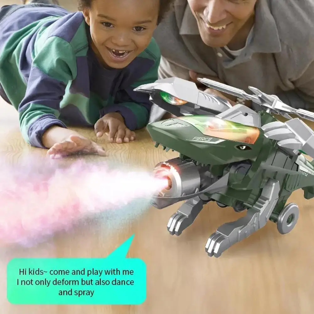 

2022All New 2 in 1 RC Robot Racing Jurassic Dinosaur Toys Spray Deformation Fighters Electric Sound and Light Children Toys Gift