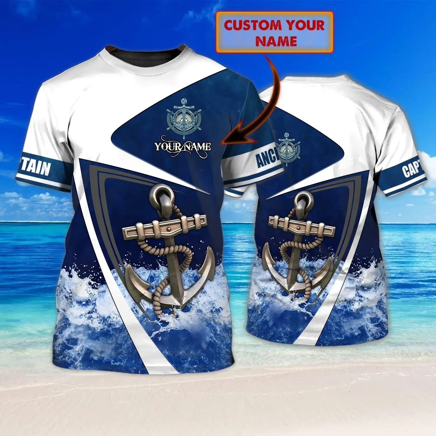 

Summer Men's Sea Anchor Printing-Personalized Name 3D T-Shirt Men's Ocean Printing T-Shirt Casual Tops