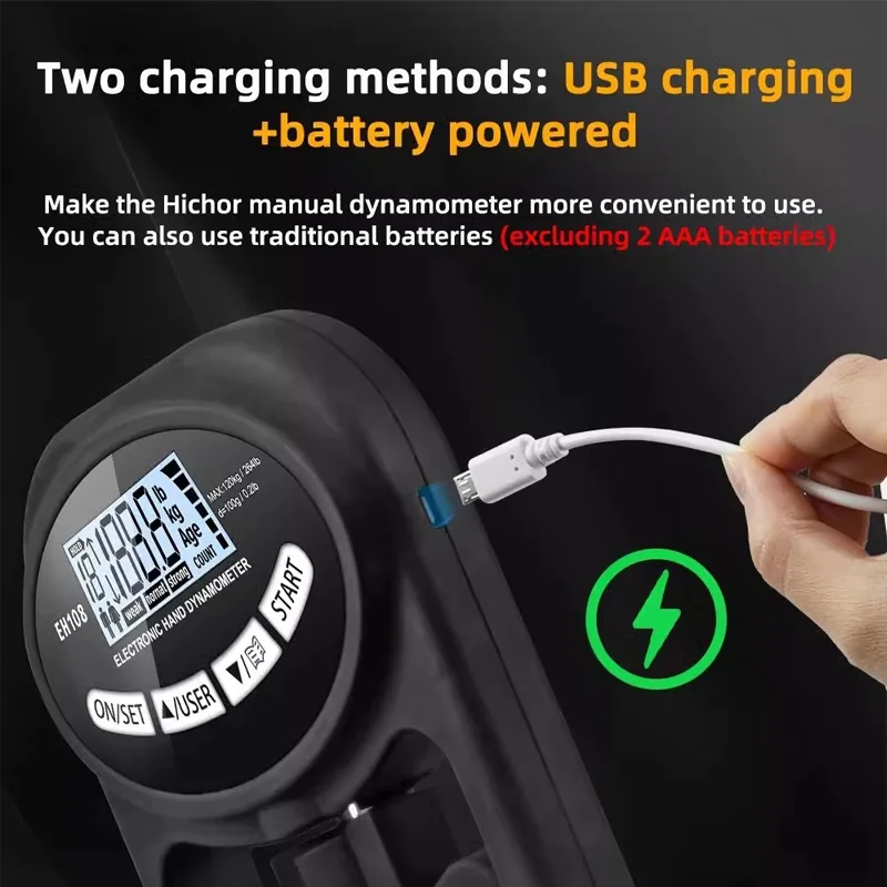 Фото Цифровой динамометр для измерения силы хвата 265 фунтов/120 кг с USB и ЖК-экраном для силовой тренировки и спорта №5