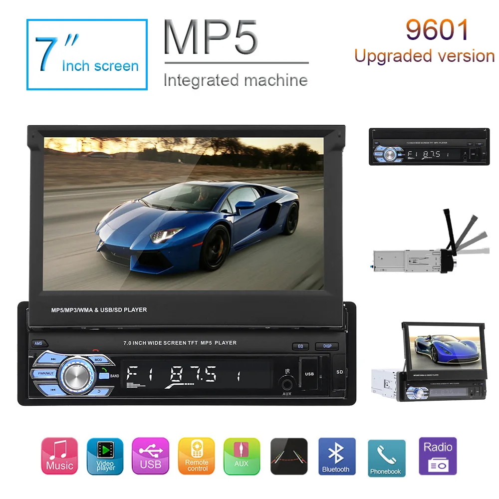 

9602 HD 7-inch capacitive telescopic screen car bluetooth mp5 player car MP4 card radio host