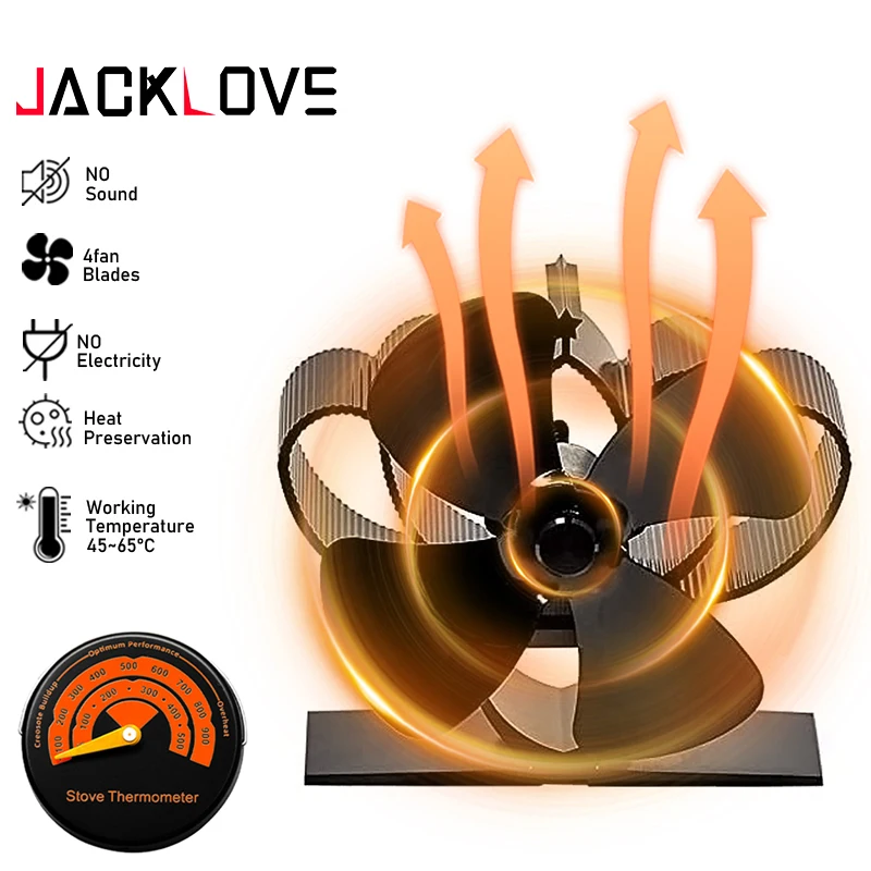 

Mini Stove Fan 4 Blade Fireplace Fan Heat komin Powered Wood Friendly Quiet Burner Eco Fan Home Efficient Heat Distribution tool