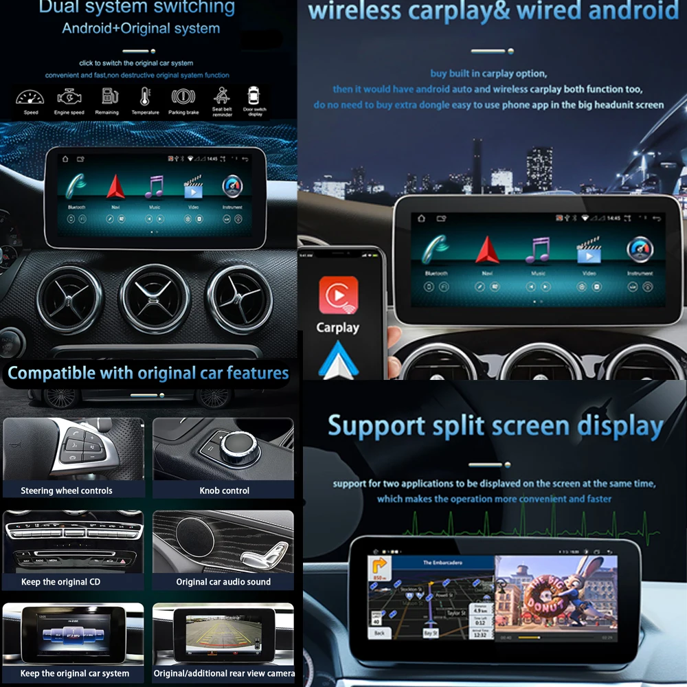 Система Android 11 Беспроводная Carplay Auto 4G WIFI GPS навигация видео Радио для Mercedes Benz W204 C200