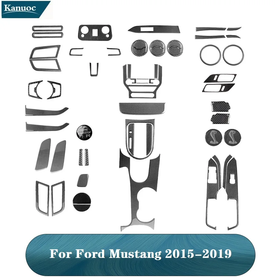 Accesorios decorativos para Interior de coche, pegatinas negras de fibra de carbono para Ford Mustang 2015 2016 2017 2018