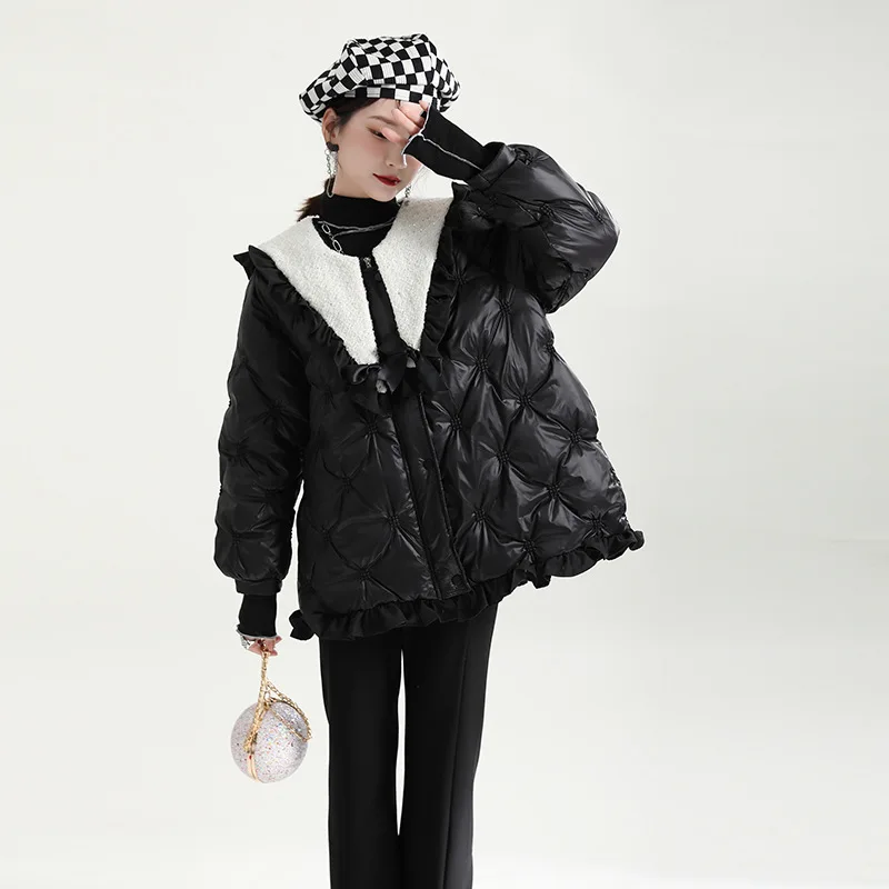 White Doll Collar Down Jacket Female Winter Jacket Niche Design Collision White Duck Down Down Down Jacket