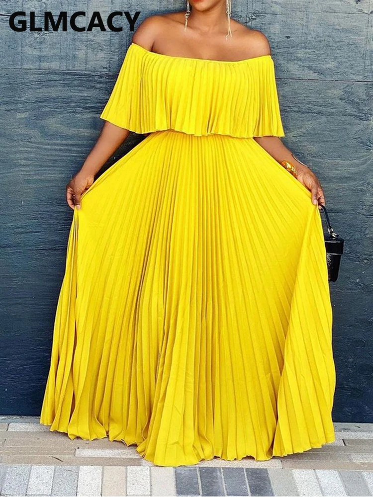 

Женское летнее Плиссированное Платье макси с открытыми плечами, элегантное вечернее платье