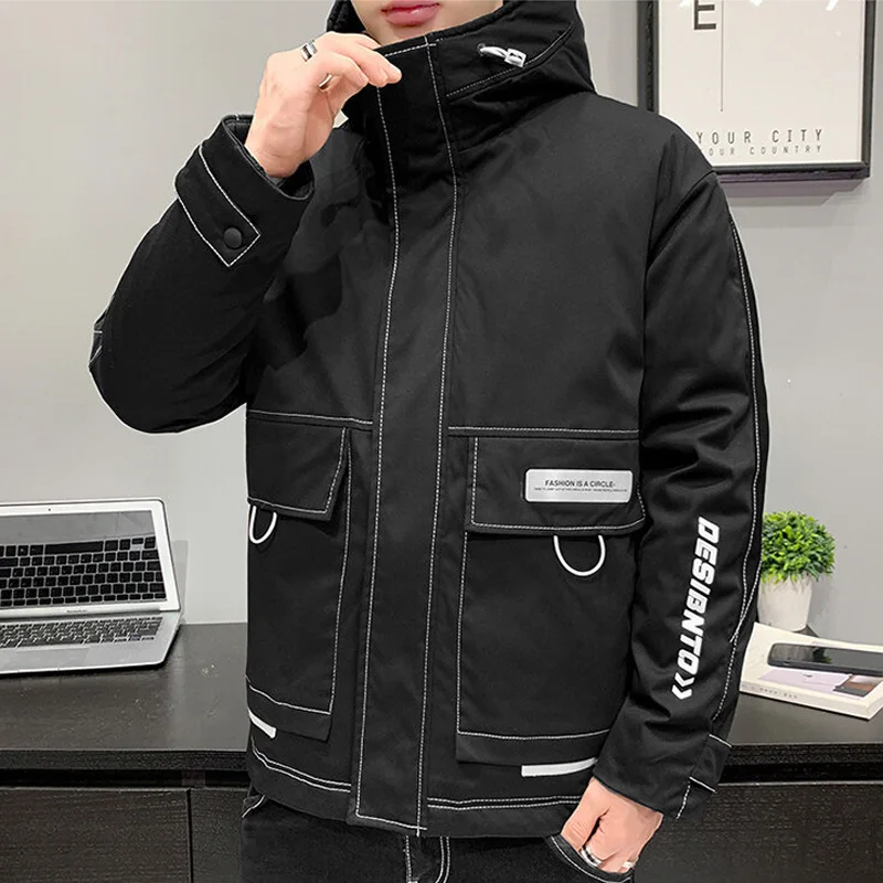 Didiboer Autumn and Winter Men's Hooded Jackets Mens Loose Pockets Parkas Casual Warm Parkas Jacket Cotton Coats Men Clothing