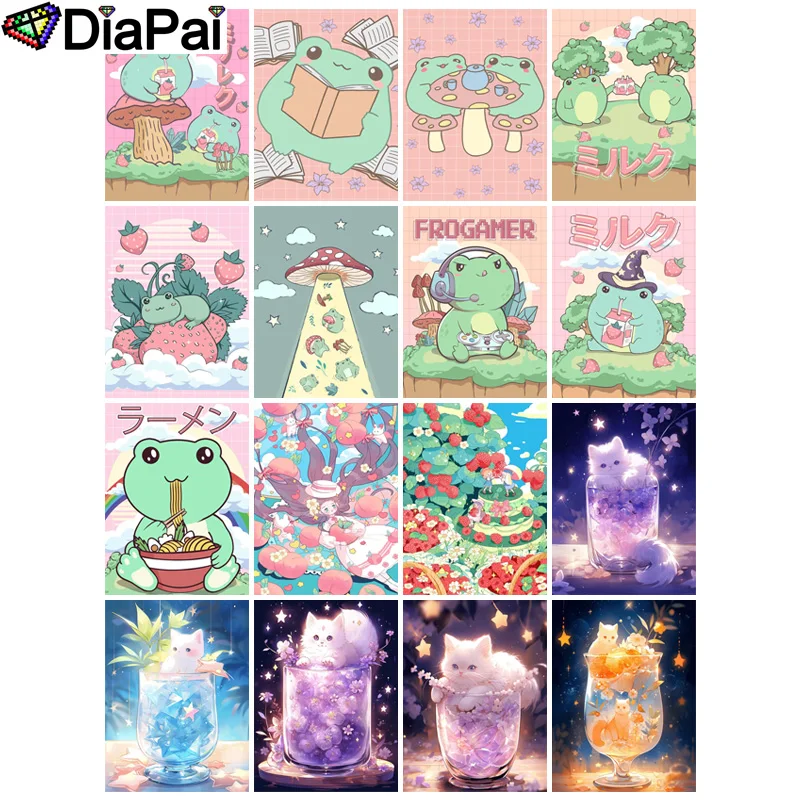 

DIAPAI Full Diamond Embroidery "Animal Cat Frog" Diamond Painting Cross Stitch Patterns Rhinestone Unfinished Home Decor