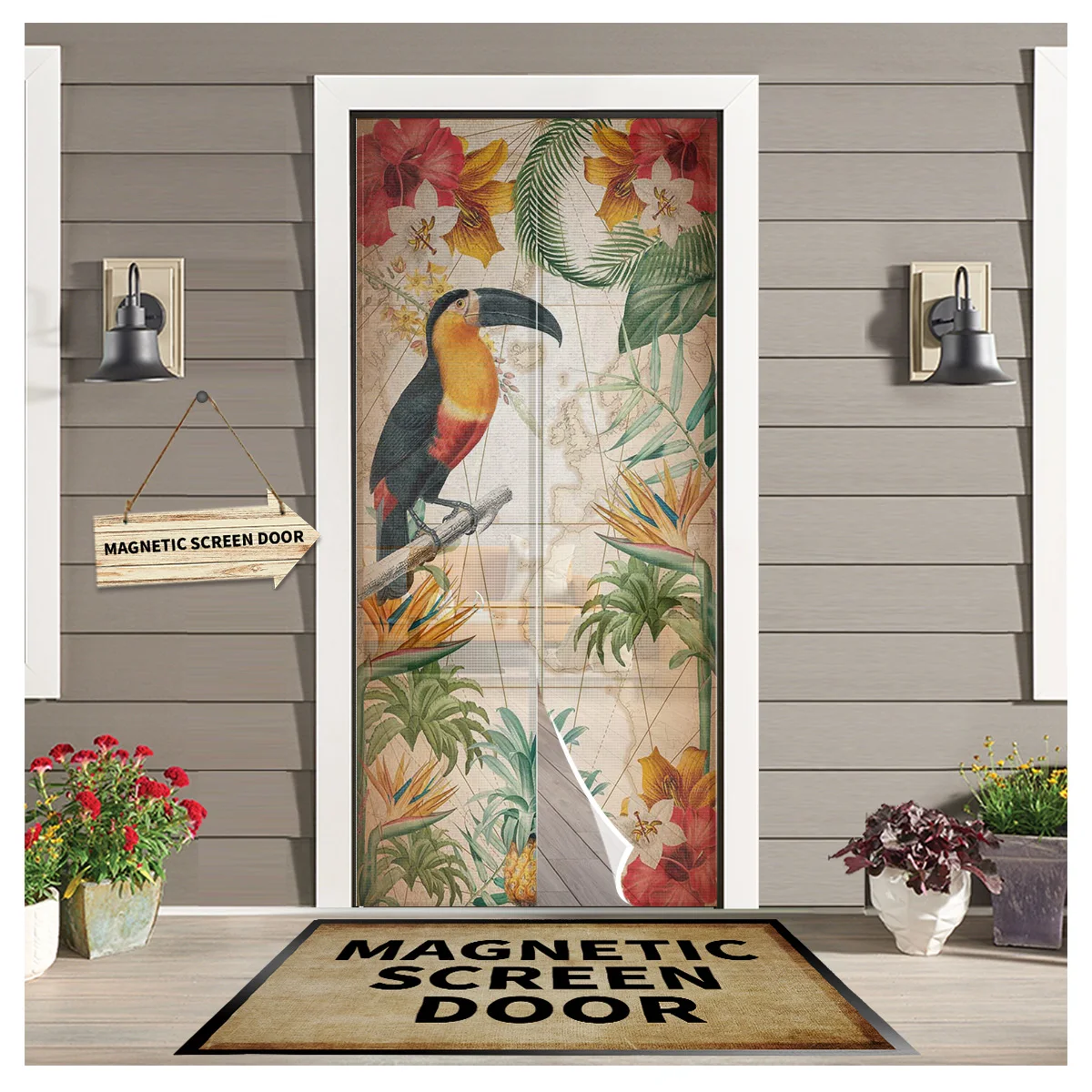 

Занавеска на дверь в стиле ретро, москитная сетка с растениями, животными, цветами, s, для спальни, насекомых, сетка для экрана дверей, окон