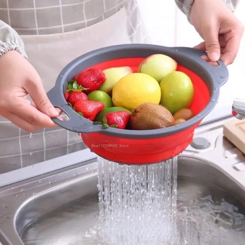 

Силиконовая складная раковина для очистки фруктов и овощей, круглая сливная корзина, пластиковая раковина для мытья овощей, сливной кухонный инструмент