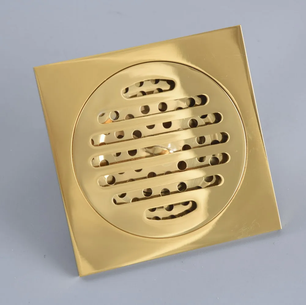 

Drains 10*10cm Gold Brass Shower Drain Bathroom Square Cover Anti-odor Hair Strainer Balcony Floor Drain Nhr097