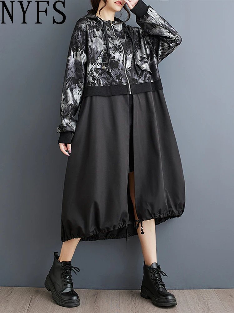 Женское офисное пальто NYFS Длинный свободный Тренч с длинным рукавом и капюшоном