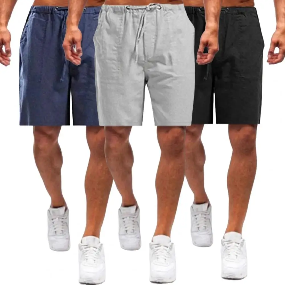 

Beach Shorts All Match Elastic Waist Drawstring Slant Pockets Quick Drying Solid Color Male Summer Minimalist Casual Shorts