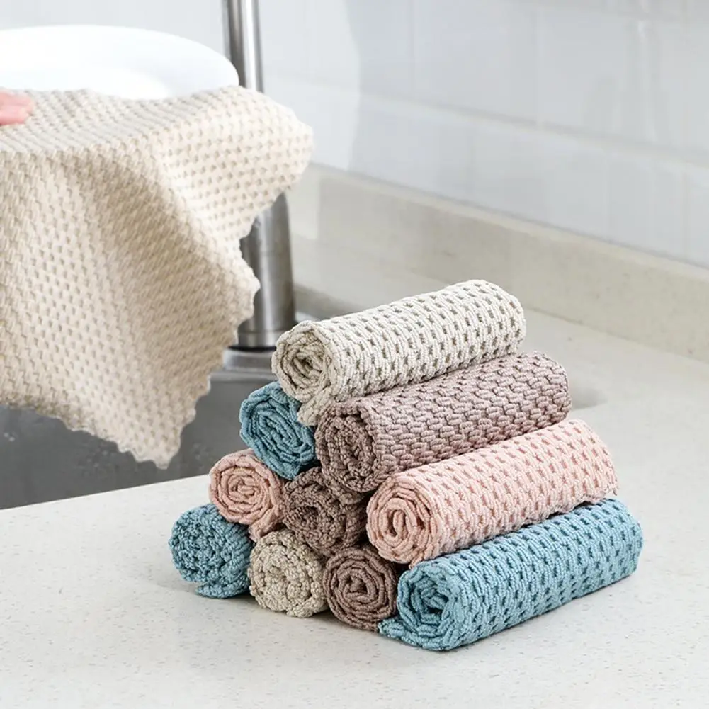 

5Pcs Absorbent Dish Towels Breathable Nylon Fast Drying Cleaning Pad for Bathroom Strong water absorption Tear Resistant