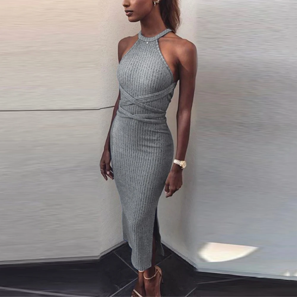 

Платье для отдыха вечерние, женское облегающее Бандажное платье с открытой спиной, на шнуровке, удобные шикарные модные костюмы
