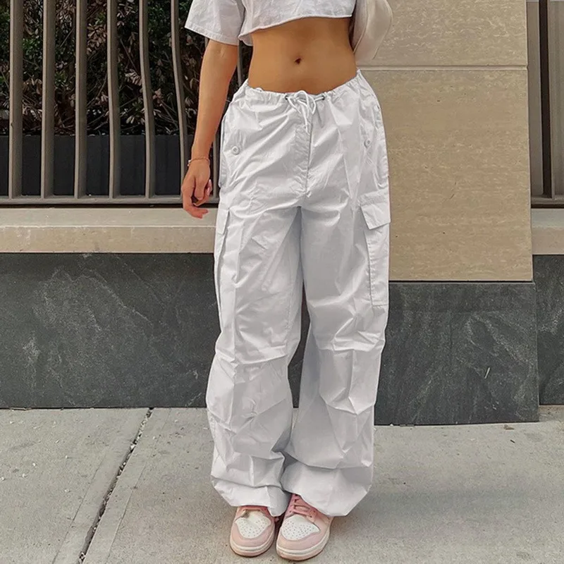 

Y2K Clothing Oversized Drawstring Low Waist Parachute Loose Fit Sweatpants Trousers Women Jogger Cargo Pants Streetwear Outfits
