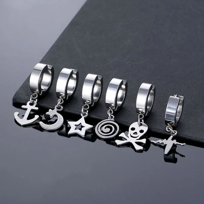 

Small Cute Anchor Moon Clip Earrings For MenWomen No Piercing Stainless Steel Street Party Earrings Jewelry Gifts