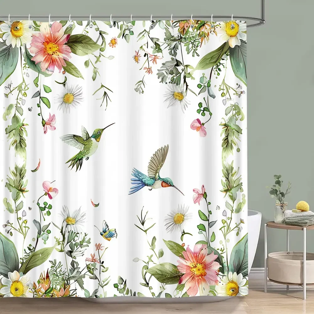 

Занавеска для душа Колибри, полиэстер, цветочный принт
