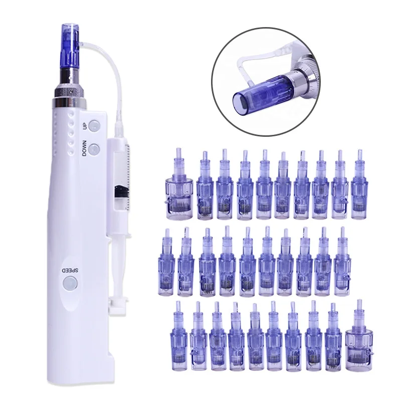 

Mini Water Mesotherapy Injector Nano Needles With 10pcs Syringe Tube Skin Care Kit Auto Derma Stamp Pen 10pcs 2 in1 Microneedles