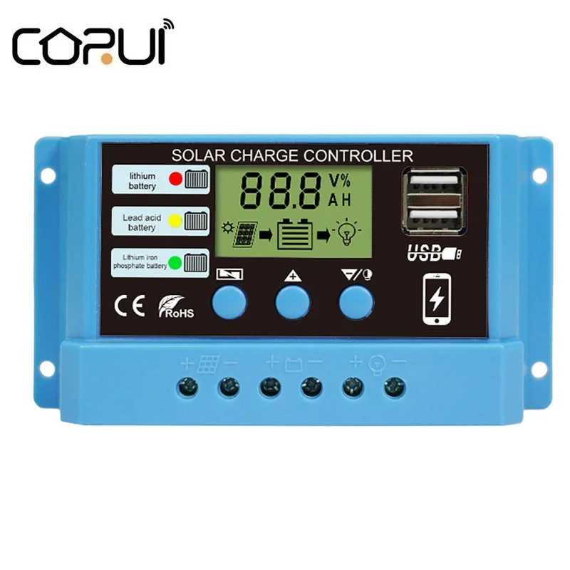 

CORUI PWM 10A 20A 30A Solar Charge Controller 12V 24V PV Regulator With LCD Display Dual USB Charging Solar Charger Controller