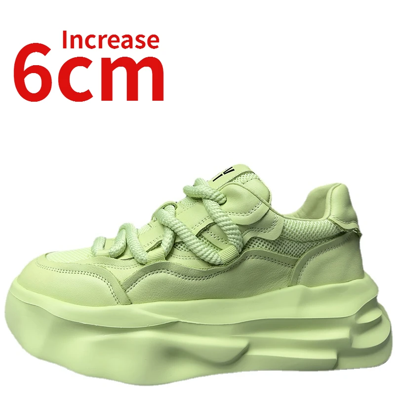 

European Woven Design Increased 6cm Shoes for Men Genuine Leather Thick Sole Elevated Ins Trendy Dad's Shoes Sports Shoes Men's