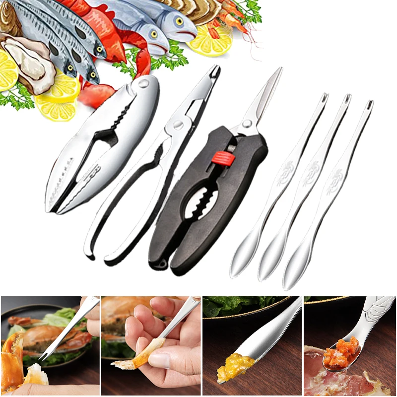 

8Pcs Crab Eater Household Hairy Scissors 304 Food Grade Tools Peeling Clip Full Set Stainless Steel Pliers Combination Special T
