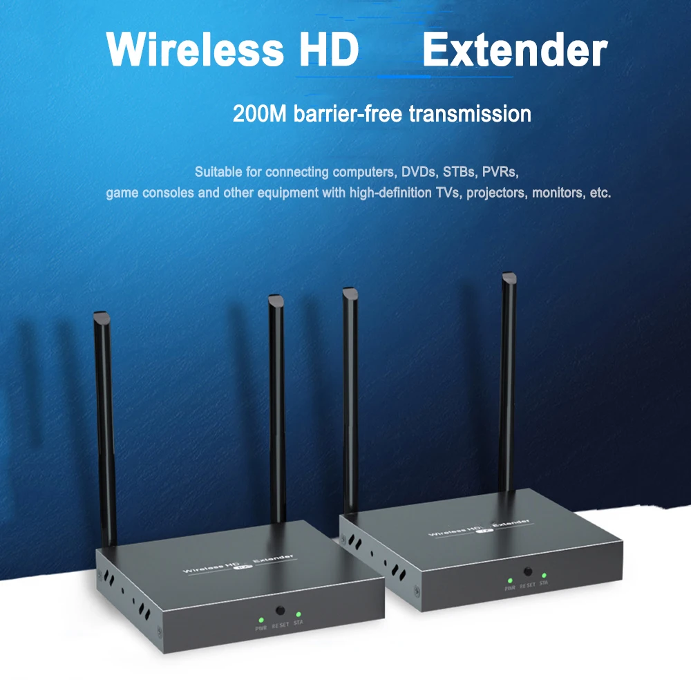 

200M Wireless HD Extender Transmission Dual Antenna Receiver 1080P60Hz 5G IR Remote Control HD Display For Various HDTV PC DVD