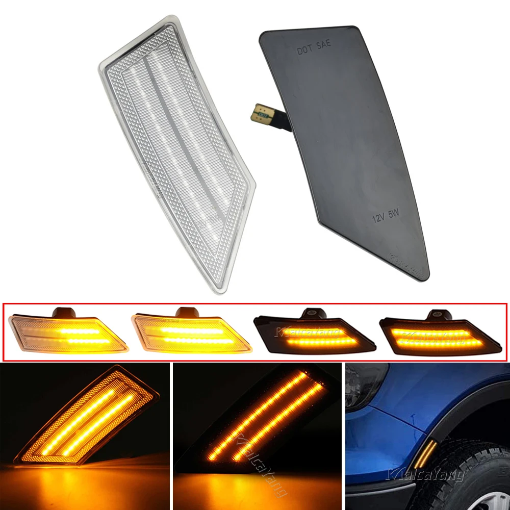 For Ford Ranger 2019-2020 XL XLT Lariat 2PCS Dynamic LED Side Marker Light Amber Front Bumper Turn Signal Lights Repeater Lamp
