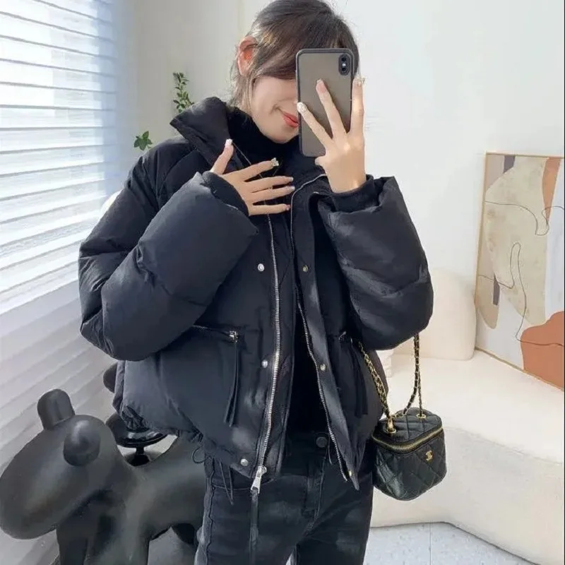 

Down Cotton Jacket Women Autumn Winter 2023 New Stand Collar Short Cotton Coat Korean Style Fashion Casual Loose Parkas Womens