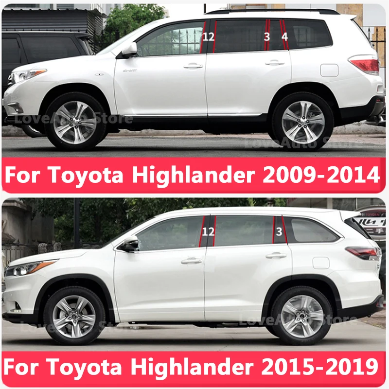 

For Toyota Highlander Kluger XU40 XU50 2009-2019 Car Window Central Column B C Pillar Cover Trim Sticker Exterior Frame