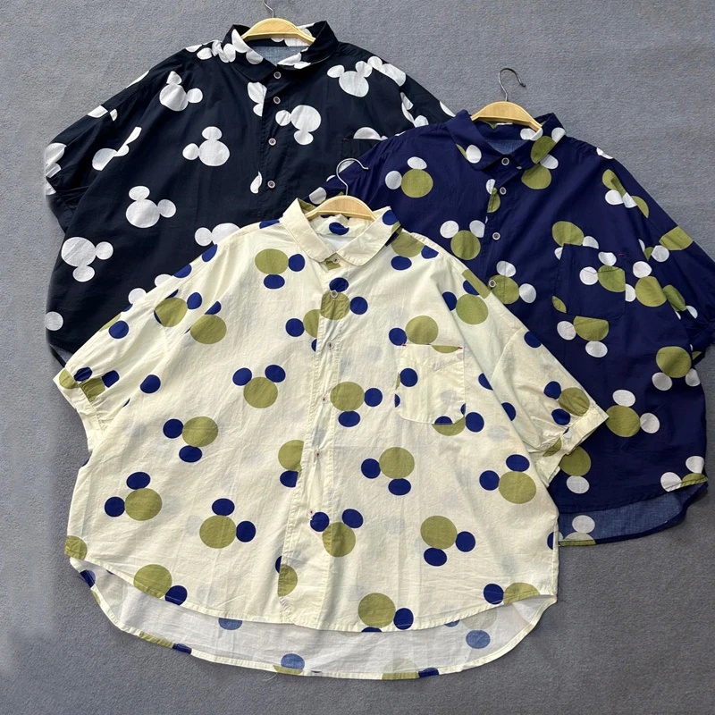 

Johnature New Casual Polka Dot Print Short Sleeve Shirt Women 2023 Summer Korean Version Cotton All Match Loose Tops