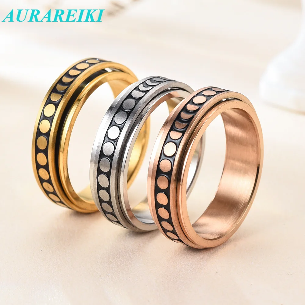 6 мм вращающееся кольцо-Спиннер для мужчин и женщин, кольца-антистресс для тревоги, нержавеющая сталь, луна, звезда, римское вращающееся кольцо, вращающаяся цепочка 2023