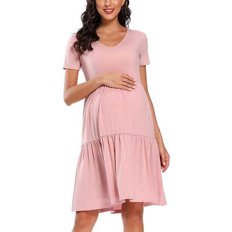 

Womens Fashion Short Sleeve Polka Dot Maternity Dresses Maternity Tank Tops Loose Print Mama Summer Casual Pregnant Dress