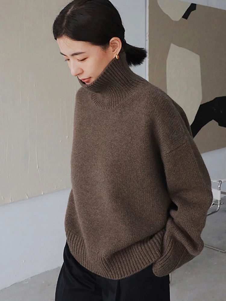 Women's Autumn And Winter New Turtleneck Cashmere Sweater Thickened Loose Pullover Sweater