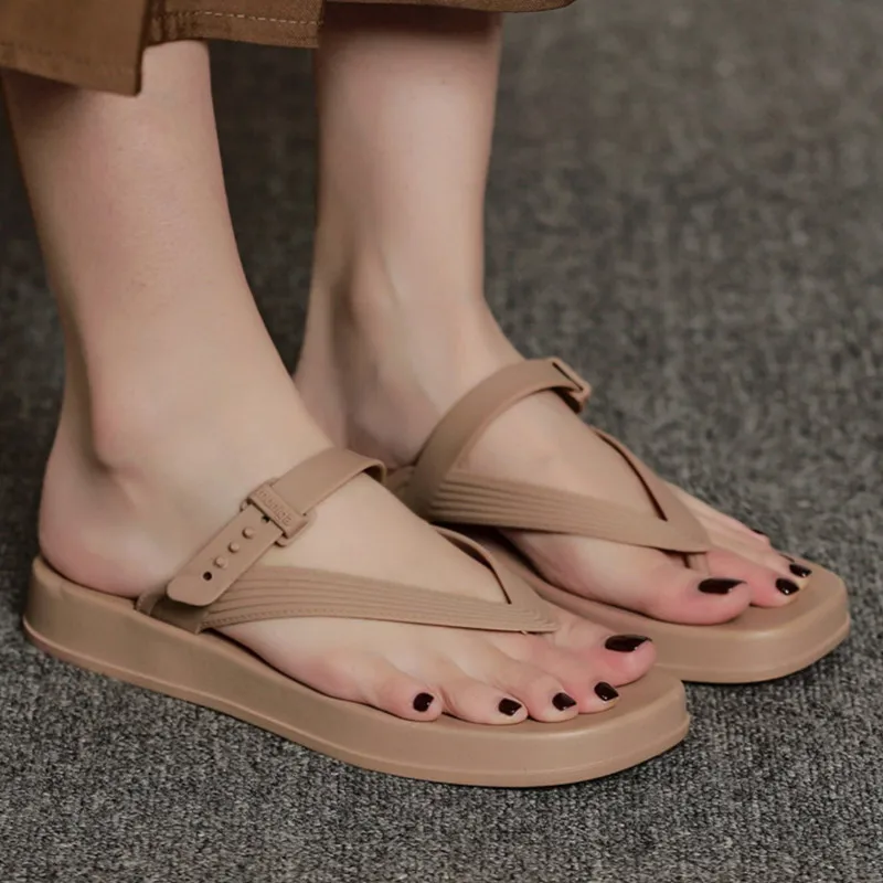 2023 Summer Solid Color Flat Women Sandals Fashion Open Toe Outdoor Slippers Casual Flip-flops Beach Women's Shoes Ladies Sandal