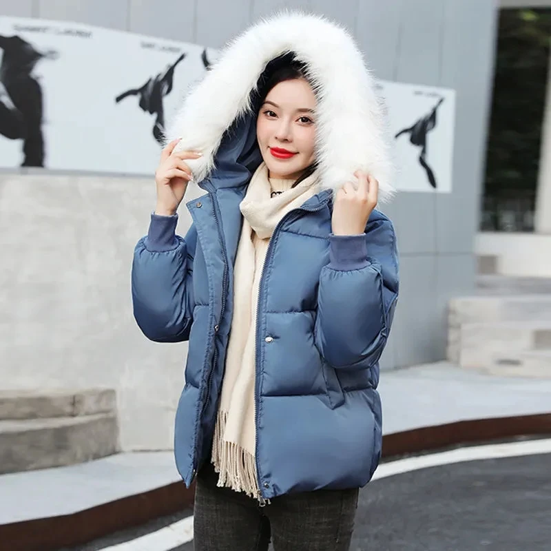 Cotton Coat Women 2022 Winter New Korean All-match Thick Student Bread Jacket Female Hooded Fur Collar Short Parkas Outerwear
